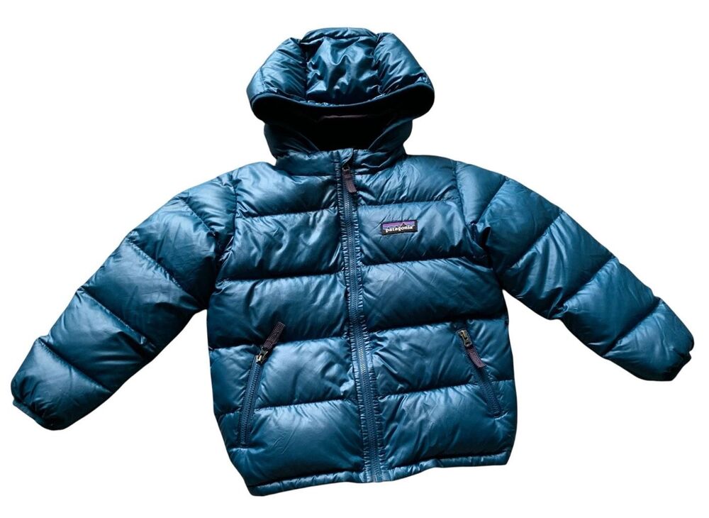 PATAGONIA BLUE HOODED DOWN PUFFER COAT JACKET baby kids 4 4T